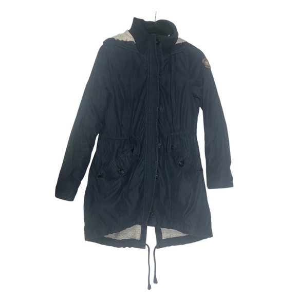 Abercrombie & Fitch Sherpa Lined Parka Jacket Navy Blue Hooded Sz Large Utility - Picture 1 of 16